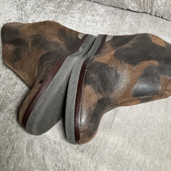 Donald J Pliner Booties 7.5M Daphne Brown Leather Wedge Suede Distressed Leather - Picture 11 of 14